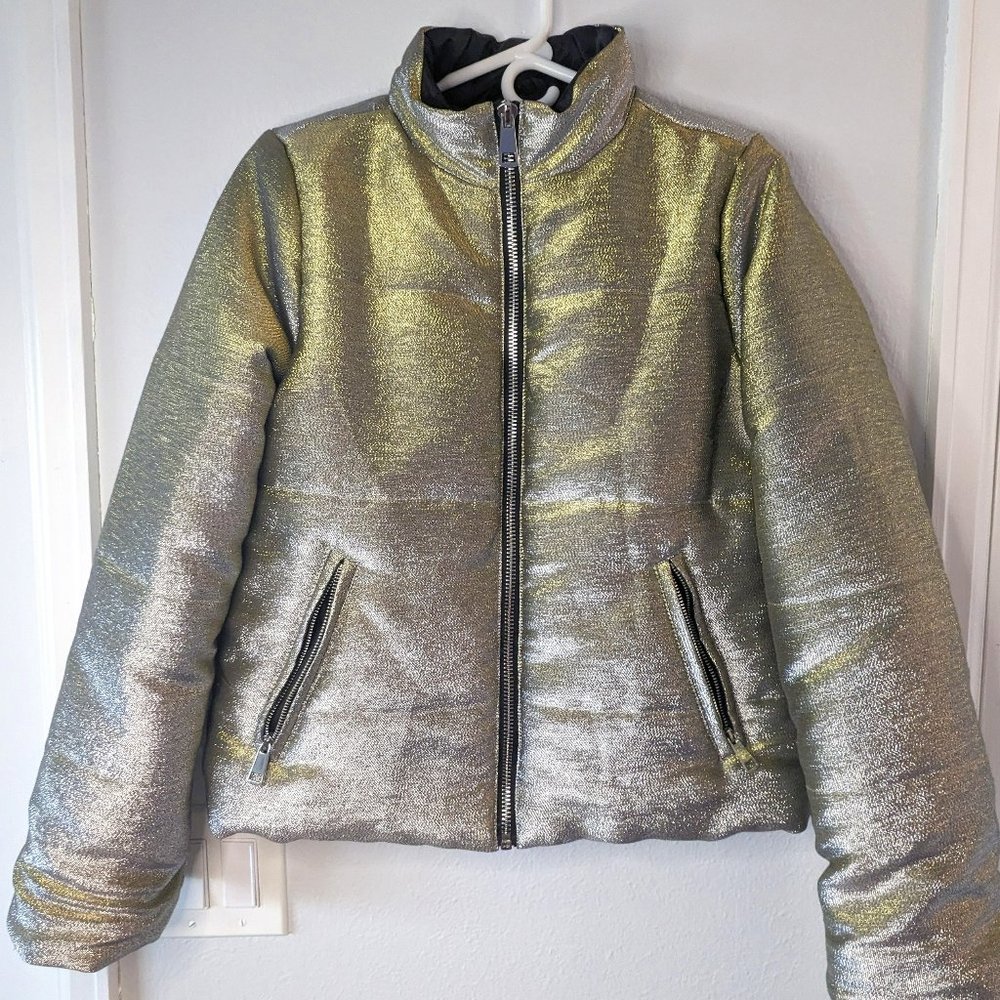 Romeo & Juliet Couture Gold/Silver Metallic Puffer Jacket